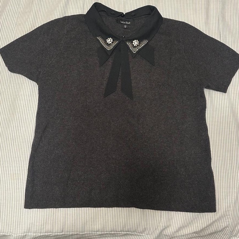 Lea & Viola Charcoal Shirt with Embellished Collar